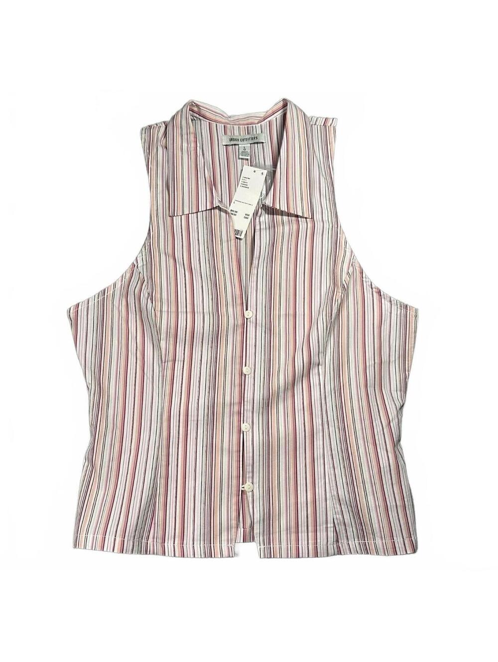 NWT Urban Outfitters L Pink Striped Halter Button Front Collared Top Y2K Style